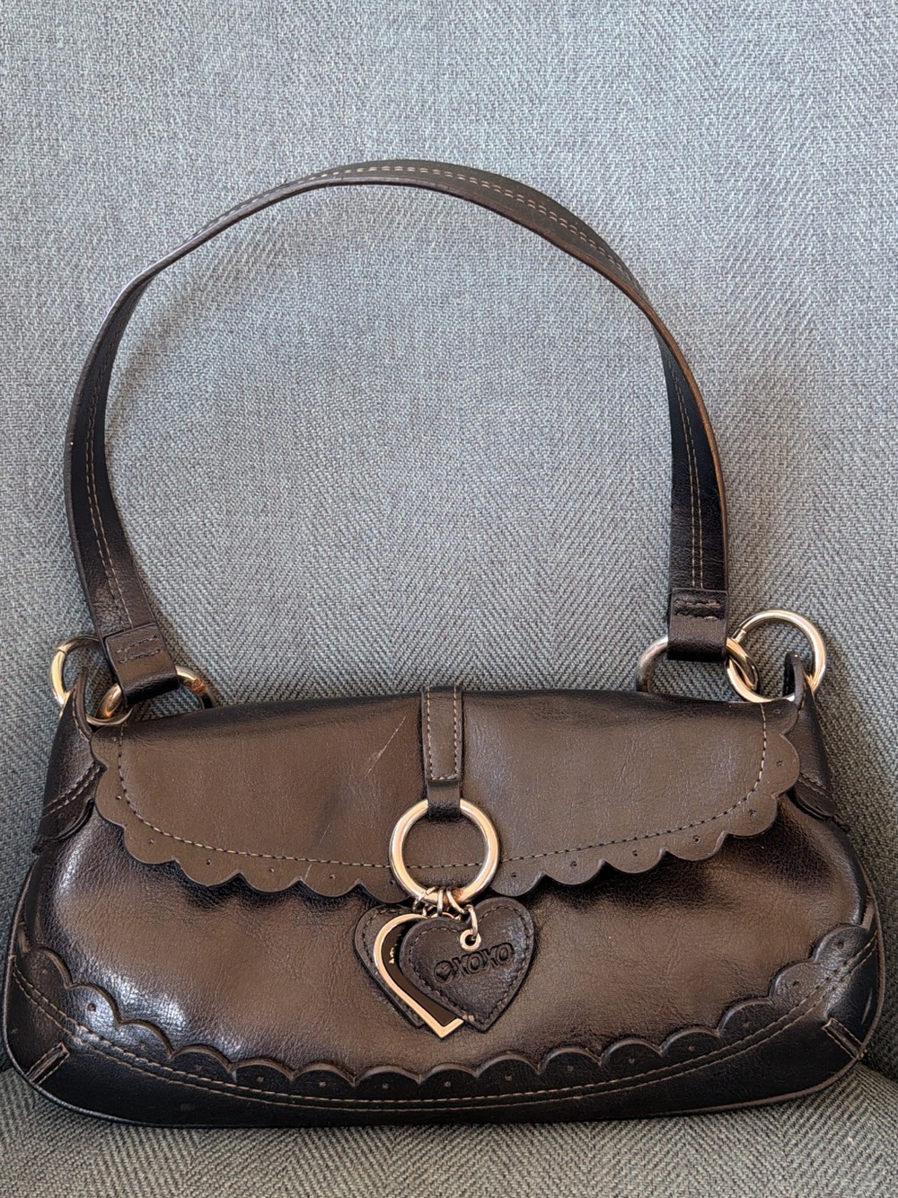 XOXO black faux leather purse shoulder bag with charms & silver hardware